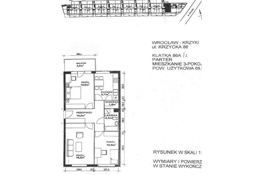 Wrocław, Krzyki, Krzycka, Krzycka | 3 pok-69.72m2 | Balkon | Parking